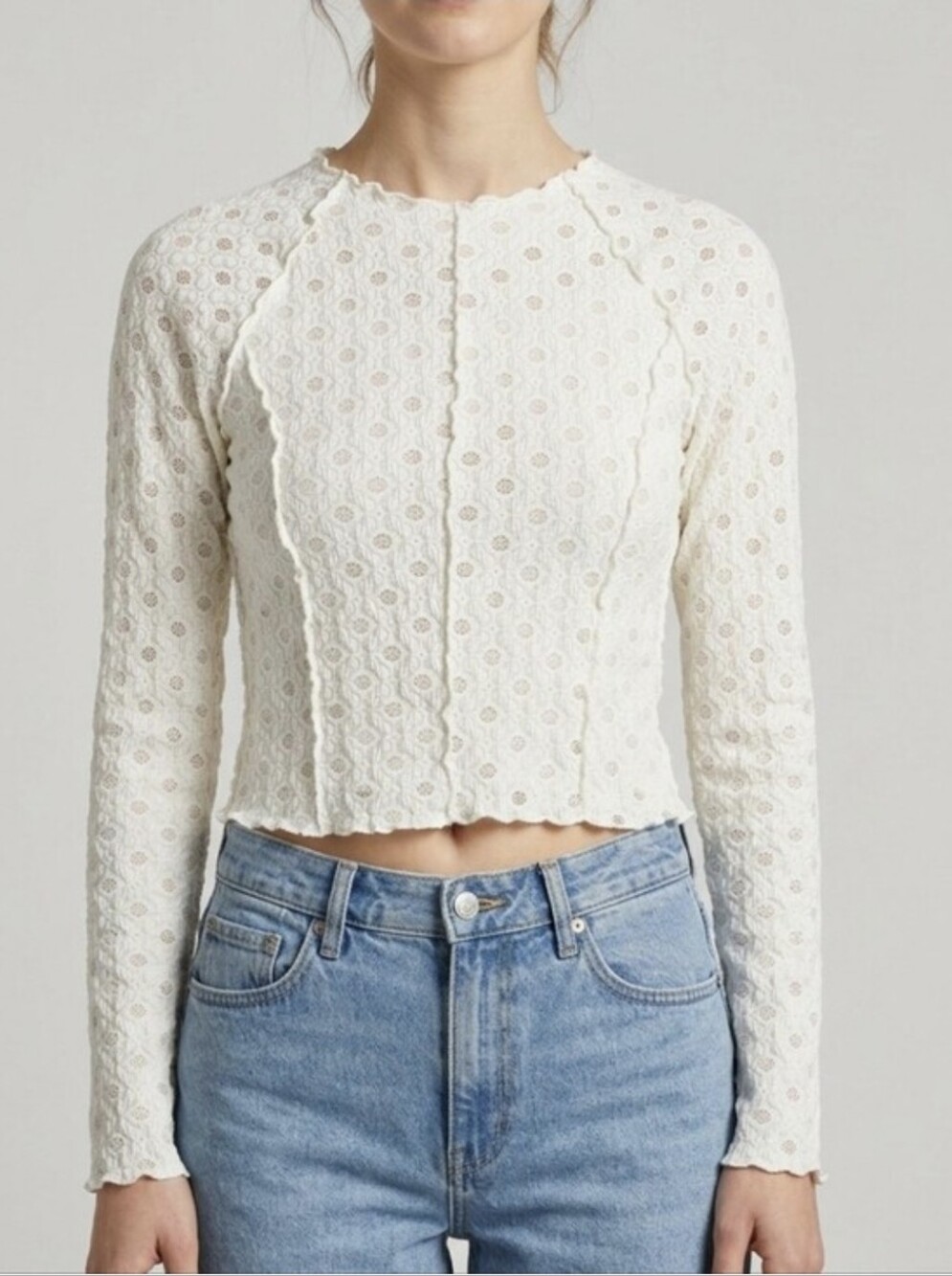 Atelier By Kirious Cream EyeletLong-Sleeve Lace TopC$45